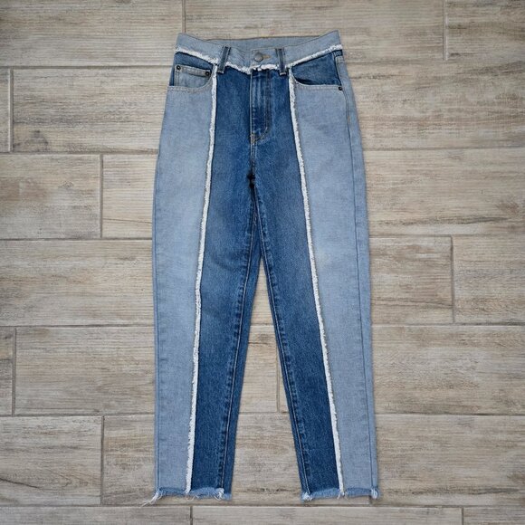 Carmar Color Panel Jeans Women's High Rise Chunky Fray Seam Hippie Grunge 24 - Picture 2 of 8